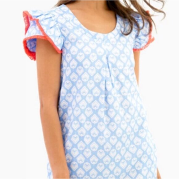 Persifor Clare Dress Flutter Sleeve Shift Sunrise in Crystal Blue Cotton Small - Picture 12 of 12